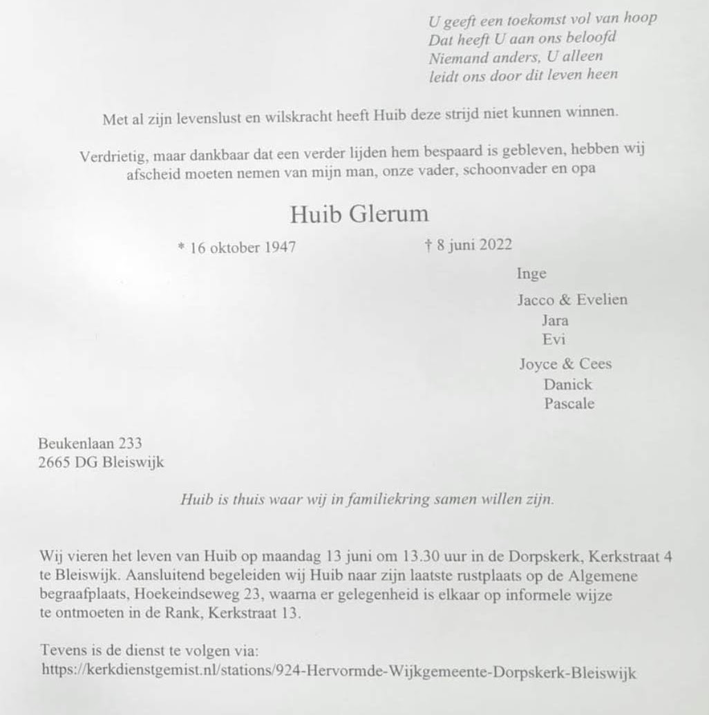 In memoriam Huib Glerum